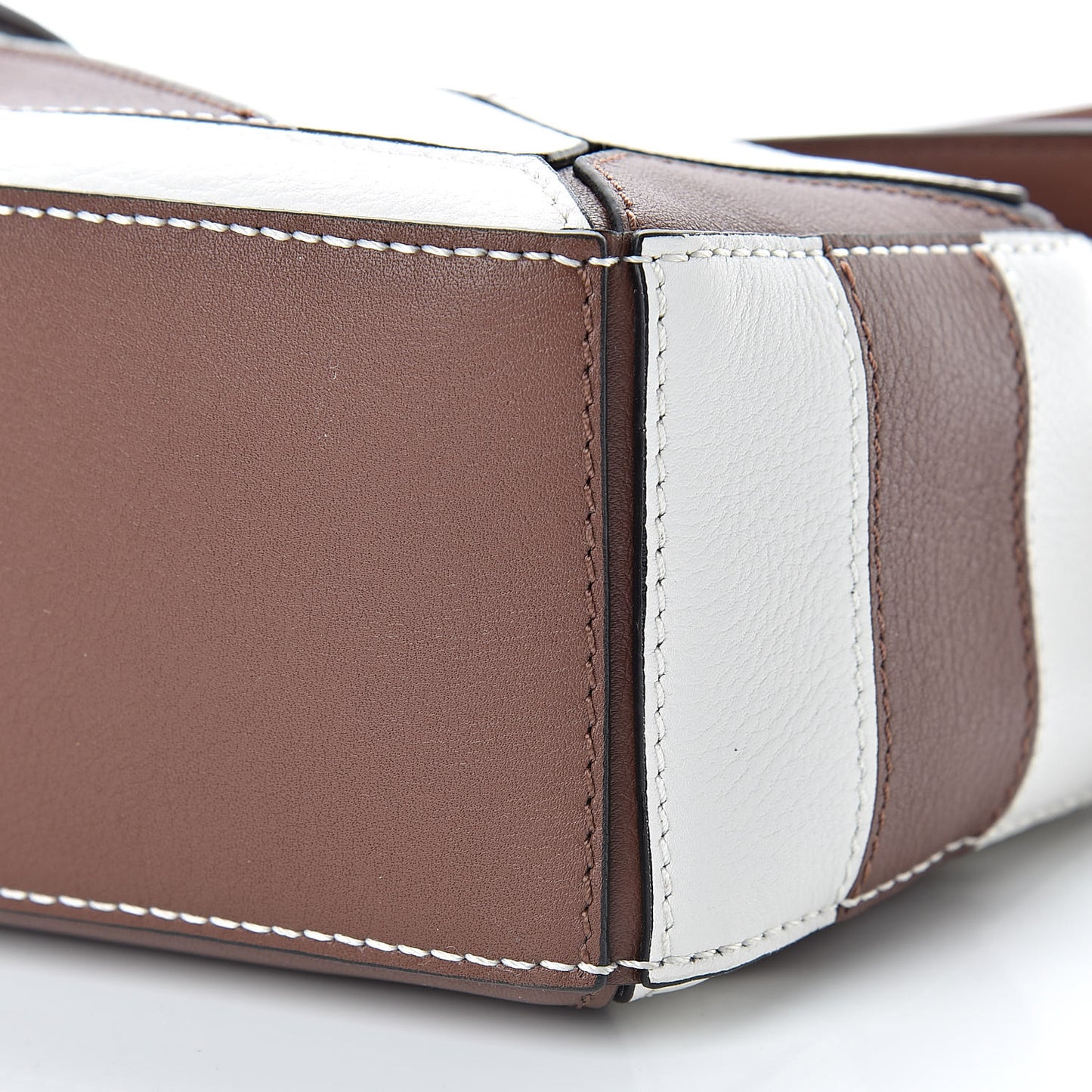 Calfskin Rugby Mini Puzzle Bag Brunette Soft White