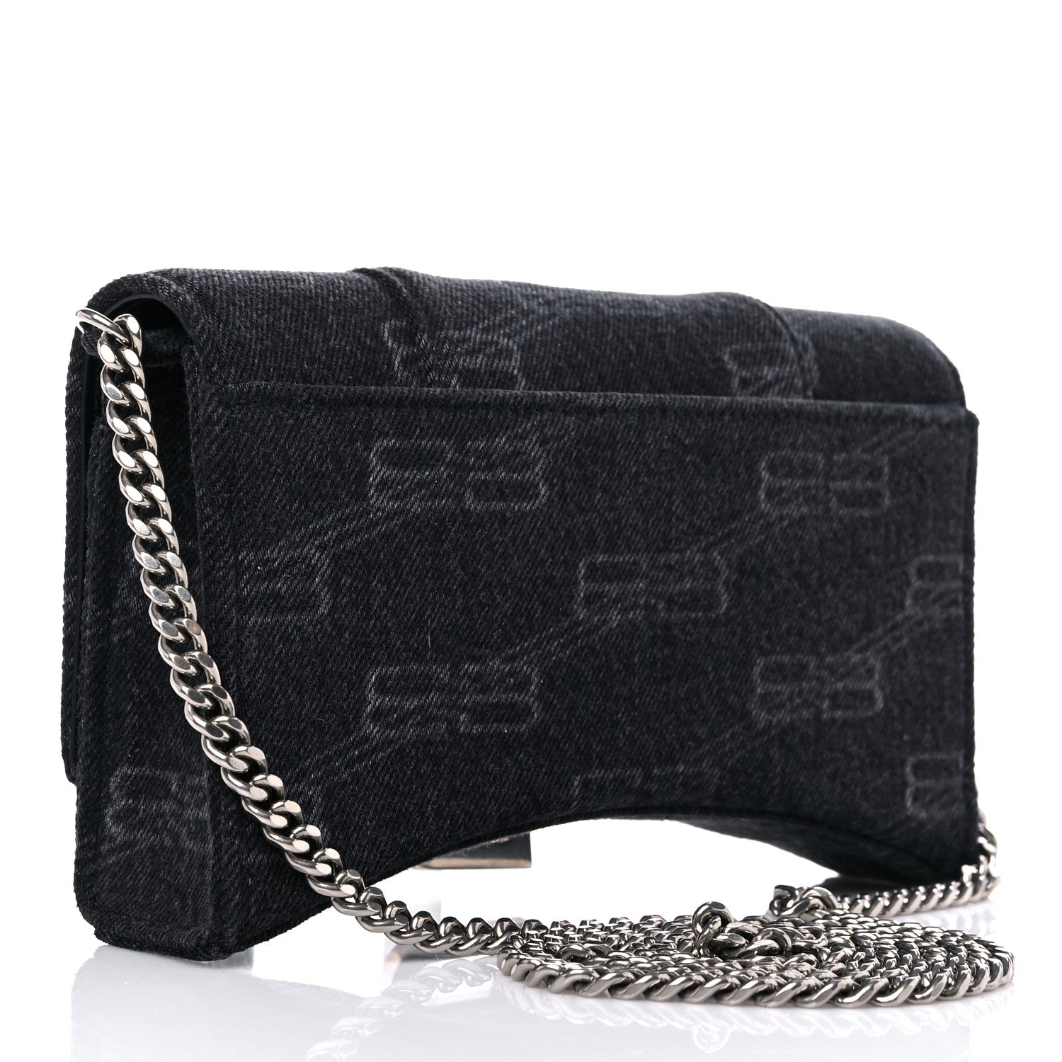 Balenciaga Denim BB Monogram Hourglass Chain Bag Black 2 of 9
