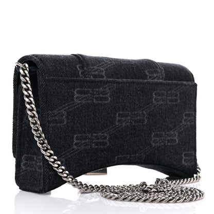 Balenciaga Denim BB Monogram Hourglass Chain Bag Black 2 of 9