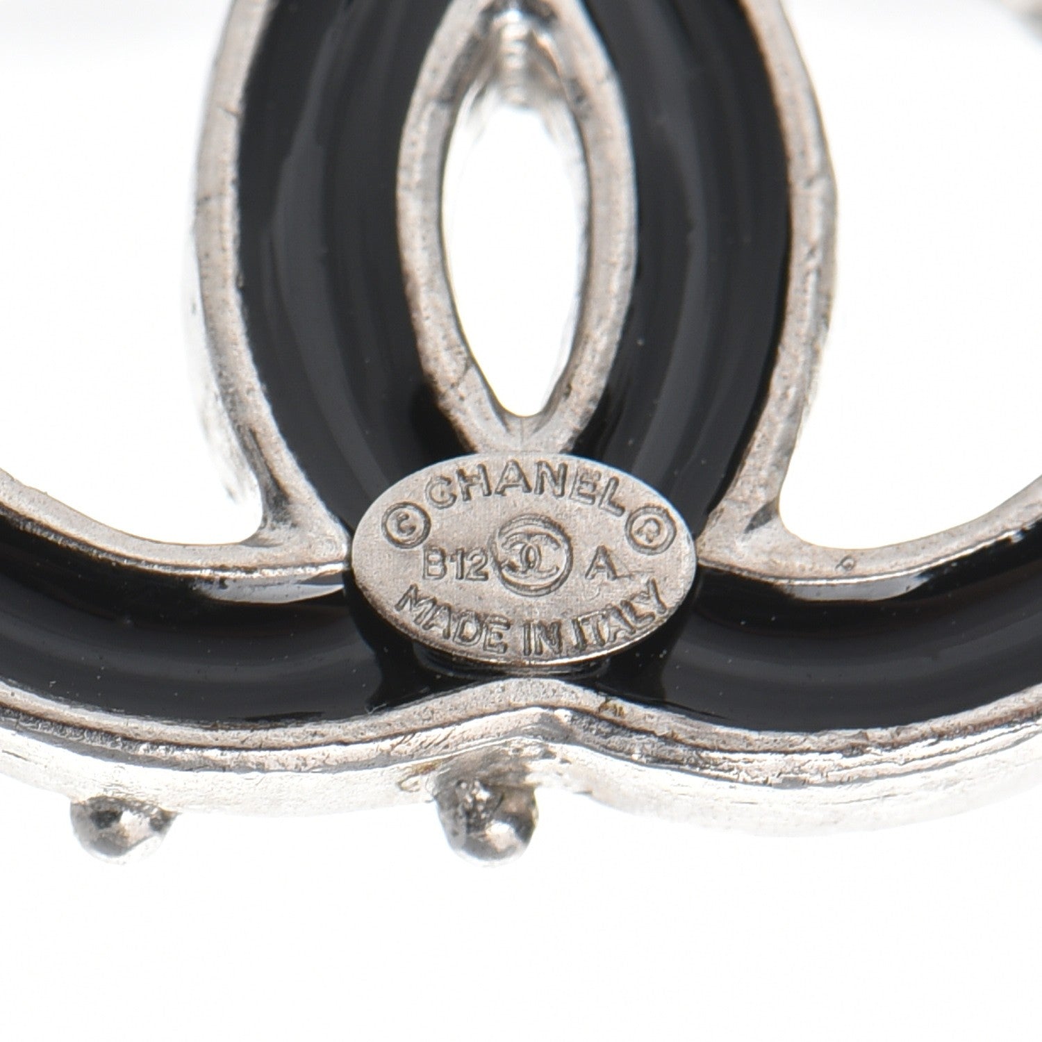 Chanel Enamel CC Earrings Black Silver 5 of 6