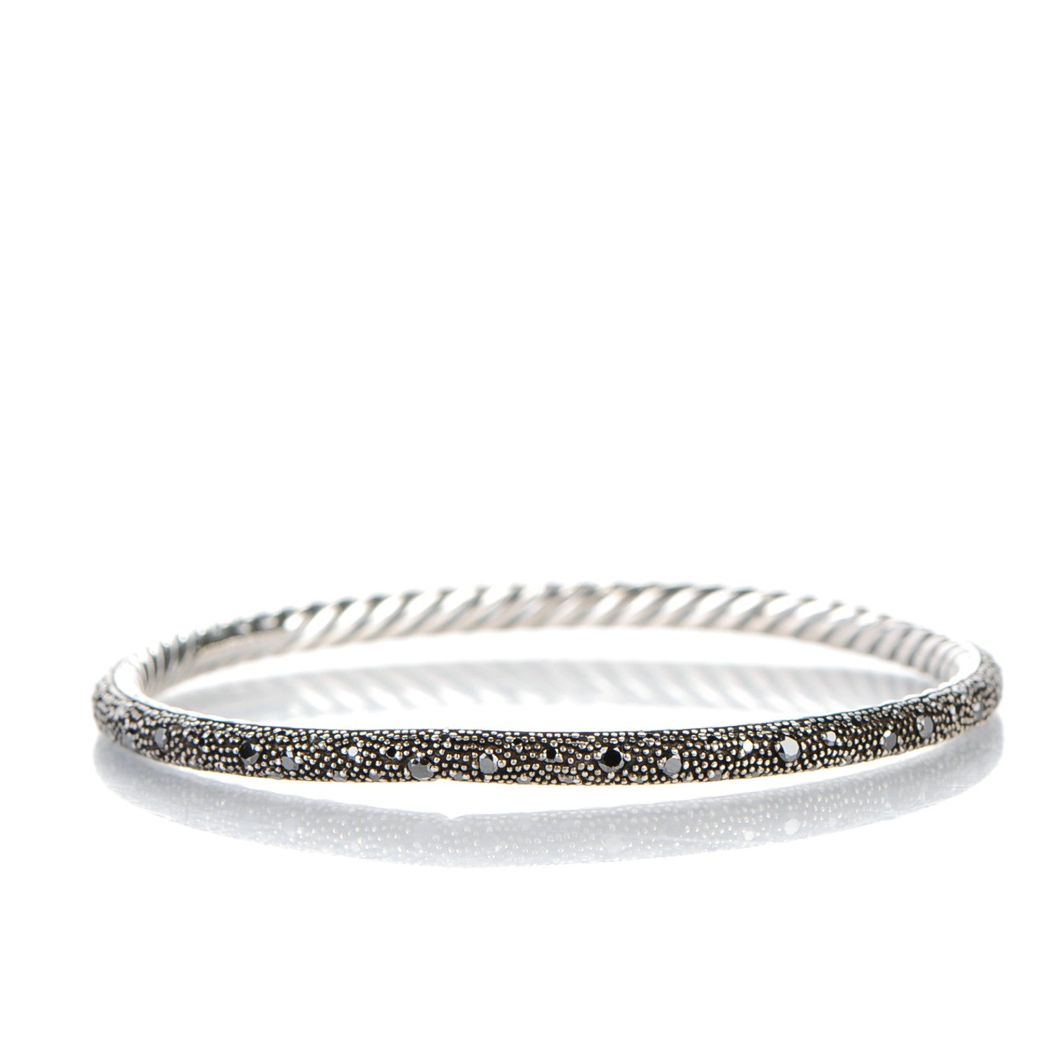 David Yurman Sterling Silver Black Diamond 4mm Midnight Melange Bangle Bracelet 3 of 4