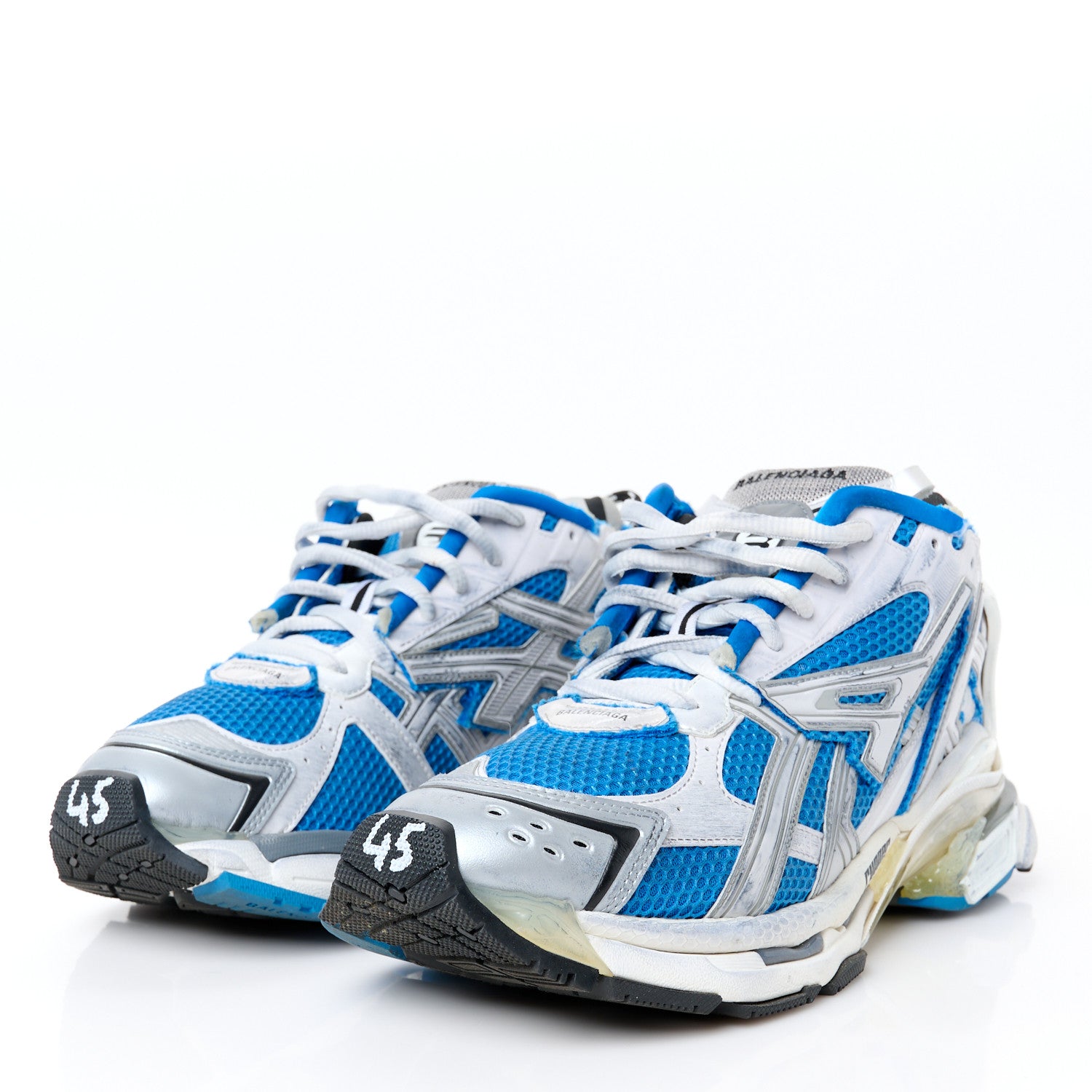 Balenciaga Mesh Rubber Bi-Color Mens Runner Sneakers 45 Grey Blue White 3 of 10