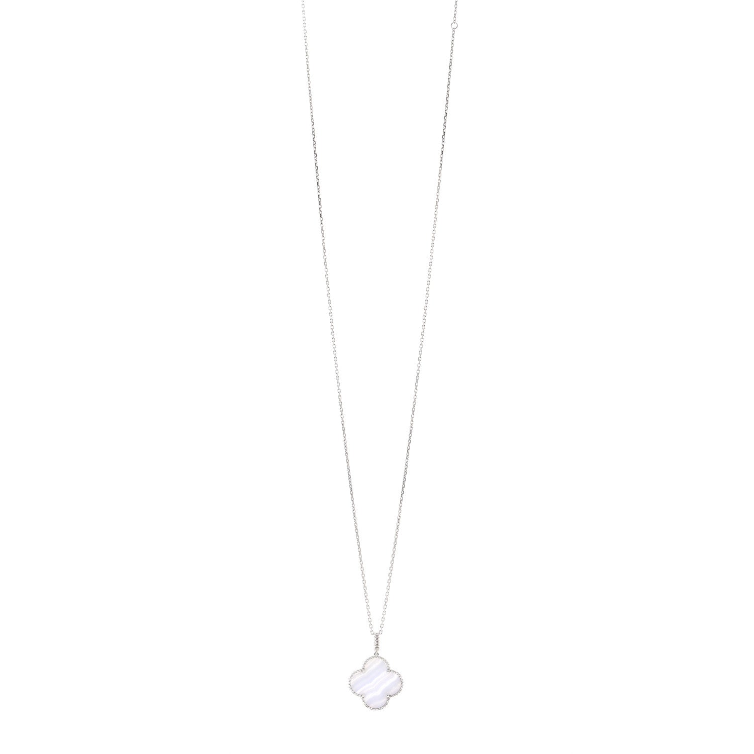 Van Cleef & Arpels 18K White Gold Chalcedony Magic Alhambra Pendant Long Necklace 1 of 4