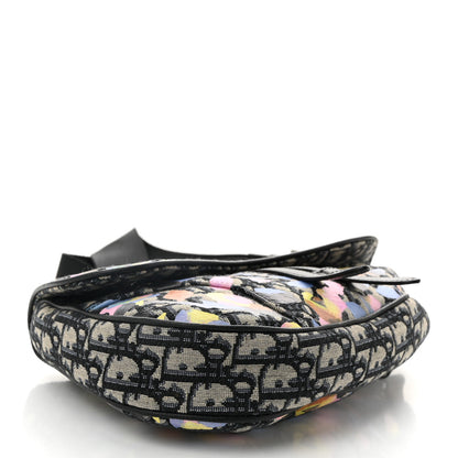 Christian Dior X ALEX FOXOTN Oblique Floral Print Mens Saddle Bag Blue Multicolor 3 of 11