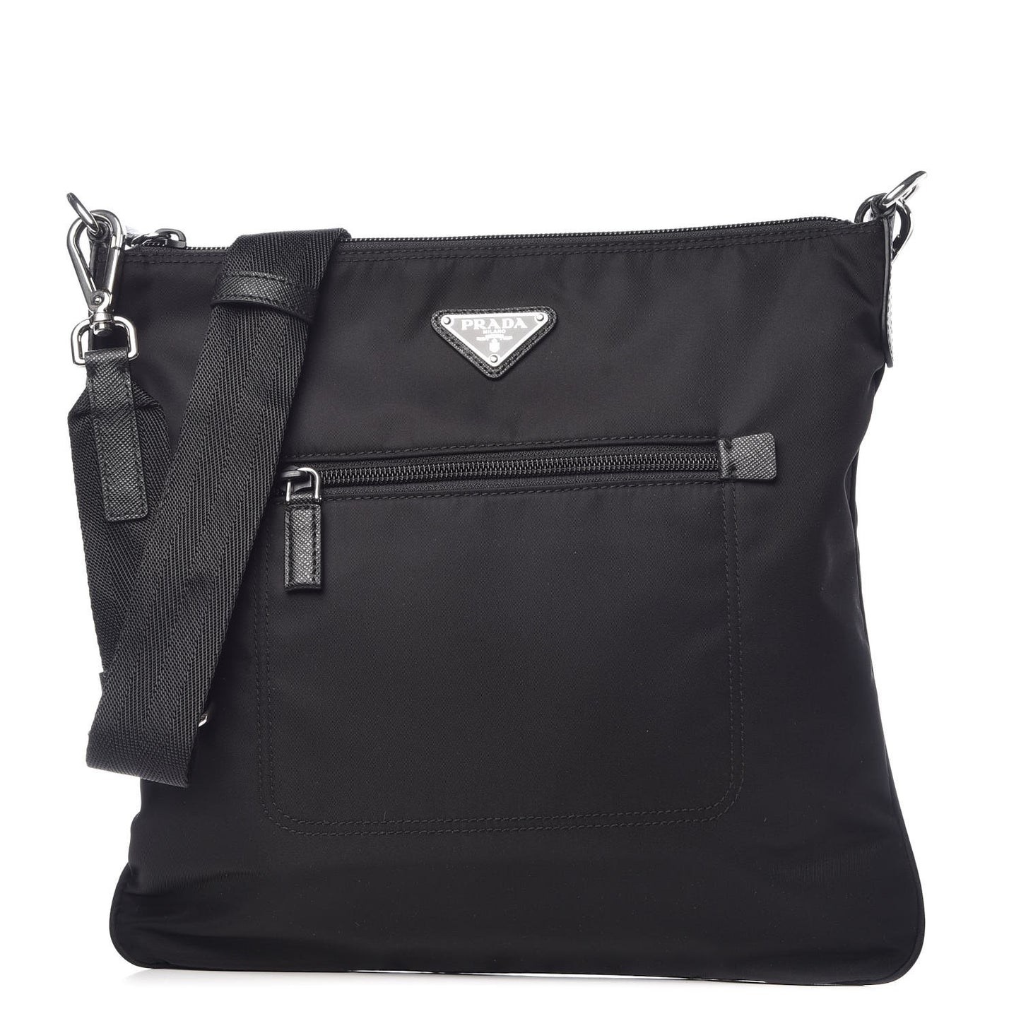 Nylon Saffiano Flat Messenger Bag Black