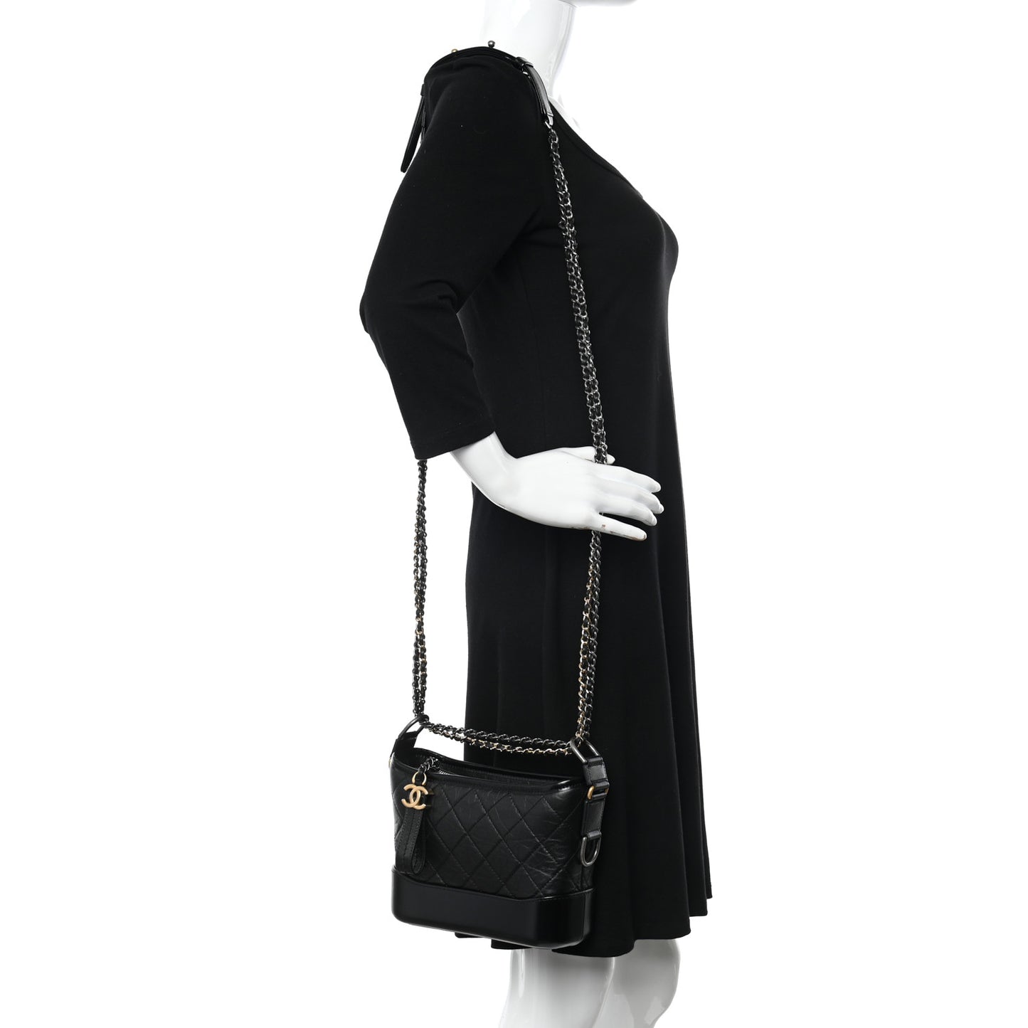Aged Calfskin Quilted Small Gabrielle Hobo Black