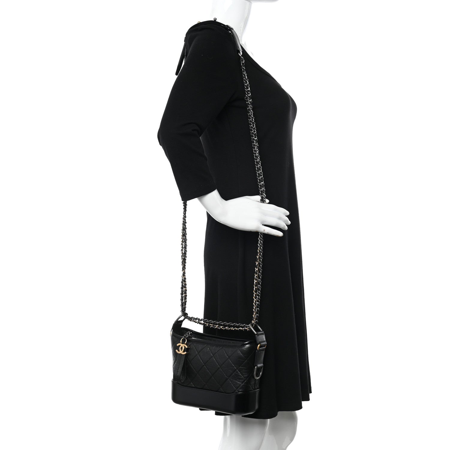 Chanel Aged Calfskin Quilted Small Gabrielle Hobo Black 2 of 12