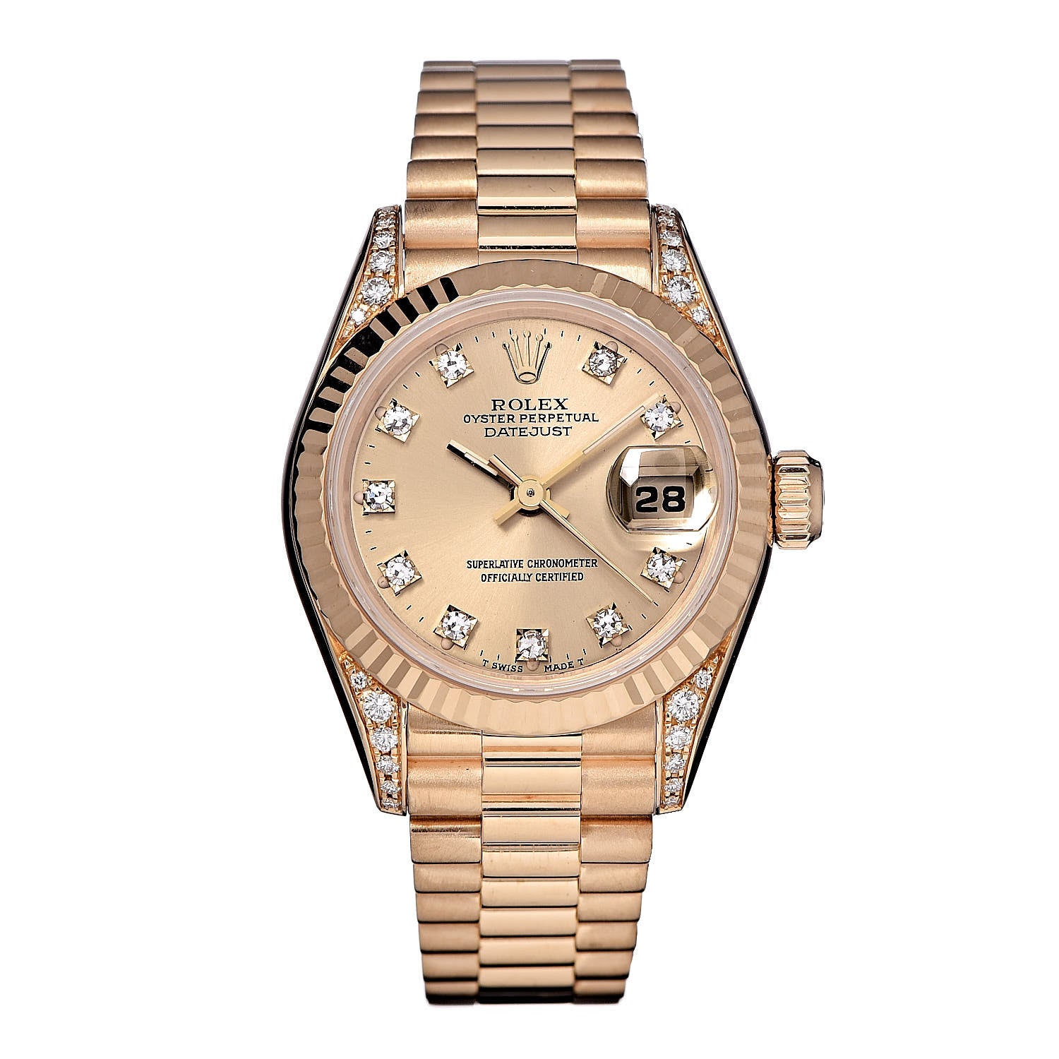 Rolex 18K Yellow Gold Diamond 26mm Datejust President Watch Champagne 69238 1 of 7