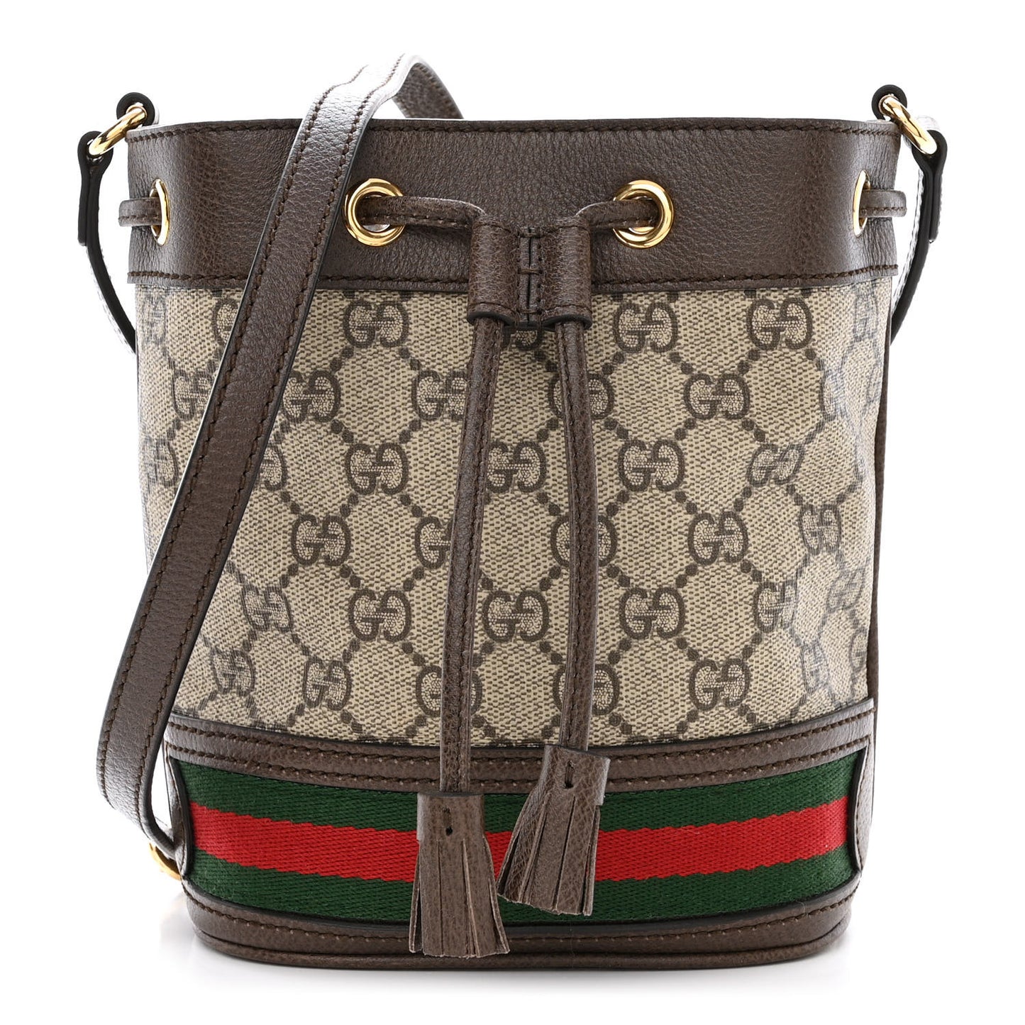 GG Supreme Monogram Web Mini Ophidia Bucket Bag Brown
