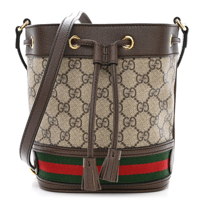 Gucci GG Supreme Monogram Web Mini Ophidia Bucket Bag Brown 1 of 10