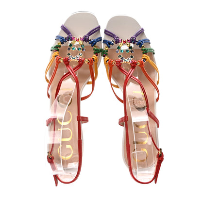 Gucci Calfskin Crystal GG Isa Ankle Strap Mid Heel Sandals 35 Multicolor 2 of 9
