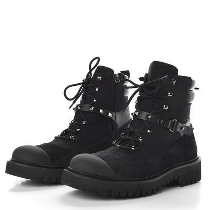 Valentino Garavani Suede Cap Toe Rockstud Combat Boots 40.5 Black 3 of 10