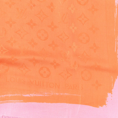 Louis Vuitton Silk Wool Monogram Arty Shawl Orange Pink 2 of 3