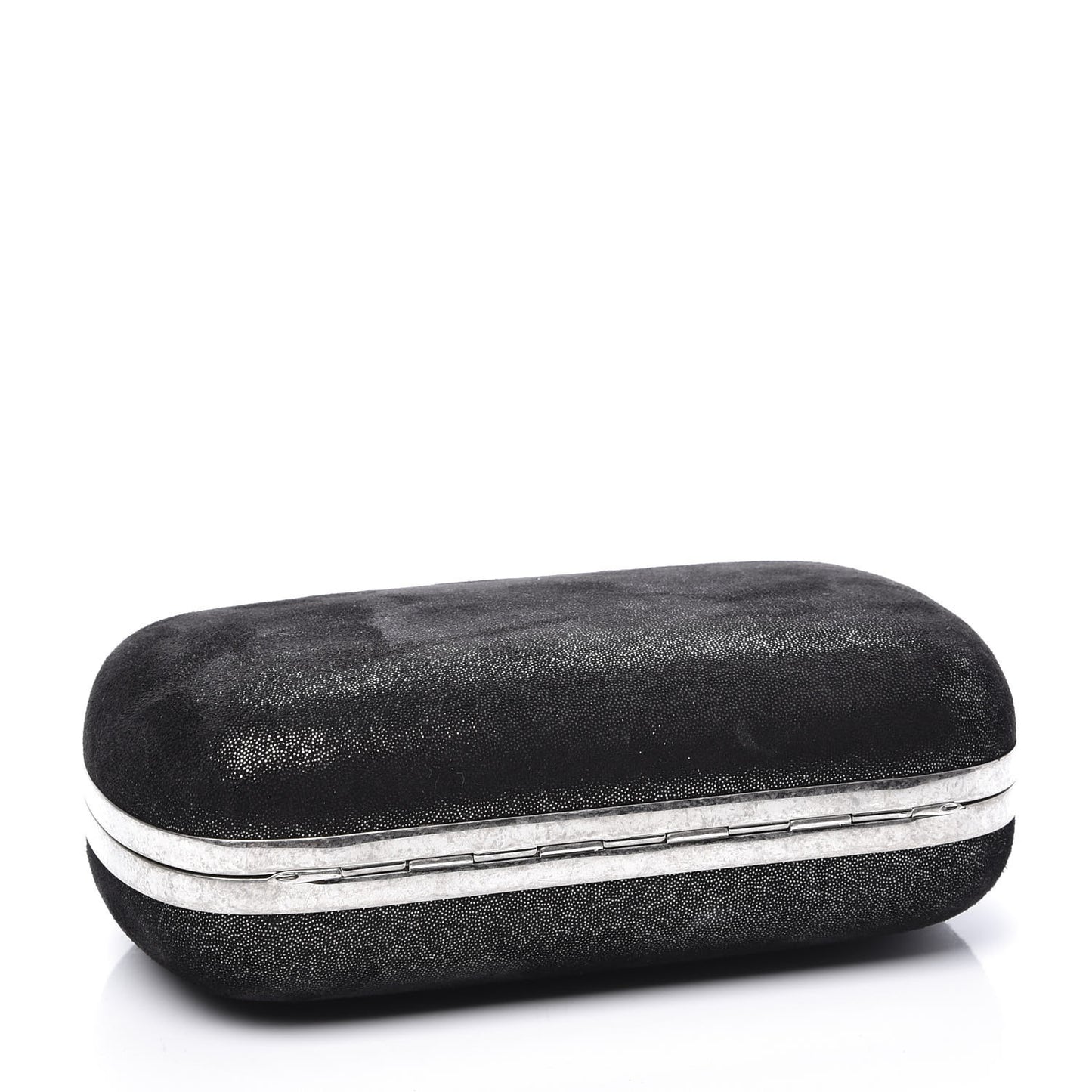 Metallic Suede Skull Box Clutch Black