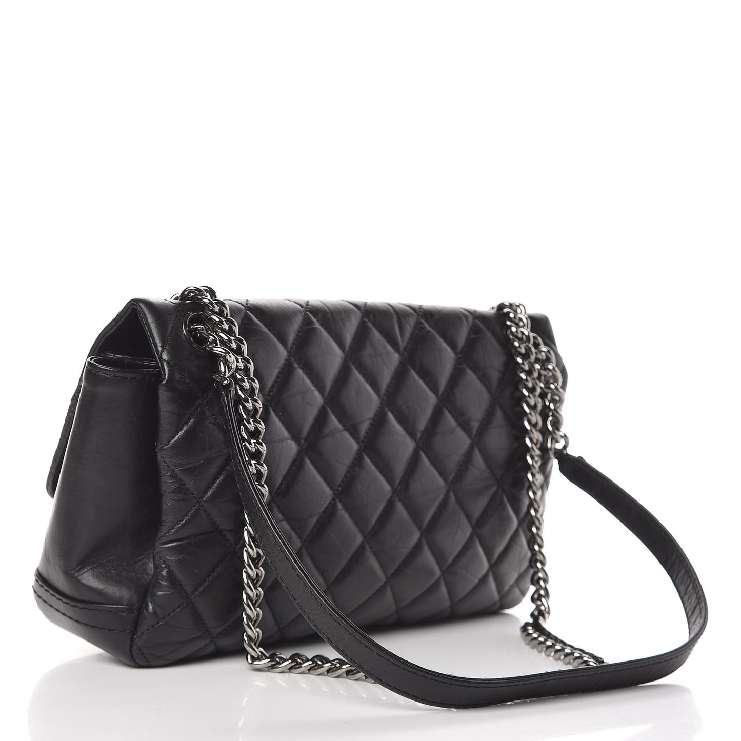 Aged Calfskin Quilted Small Lady Pearly Flap Black