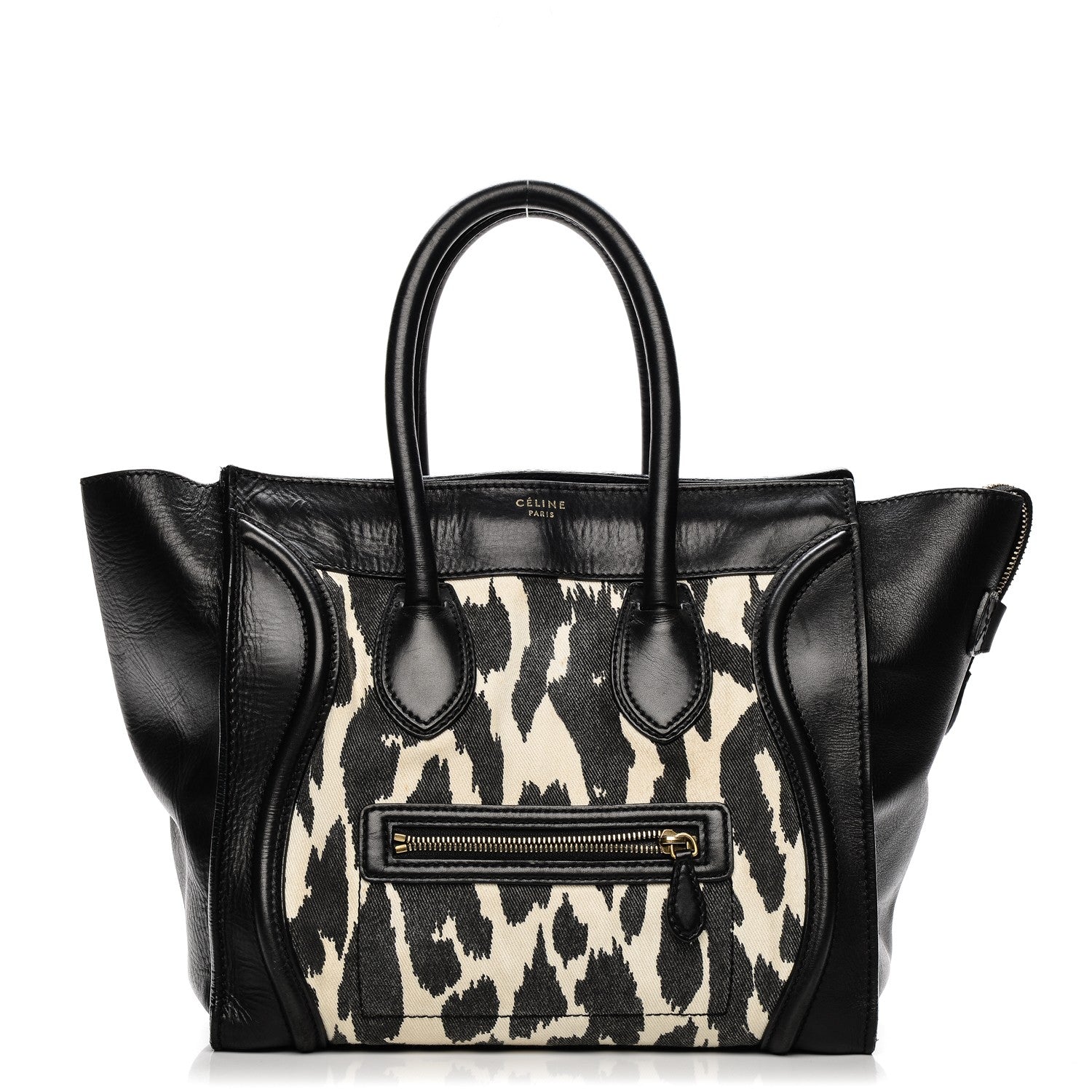 Celine Canvas Smooth Calfskin Leopard Print Mini Luggage Black 1 of 8