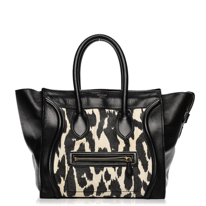 Celine Canvas Smooth Calfskin Leopard Print Mini Luggage Black 1 of 8