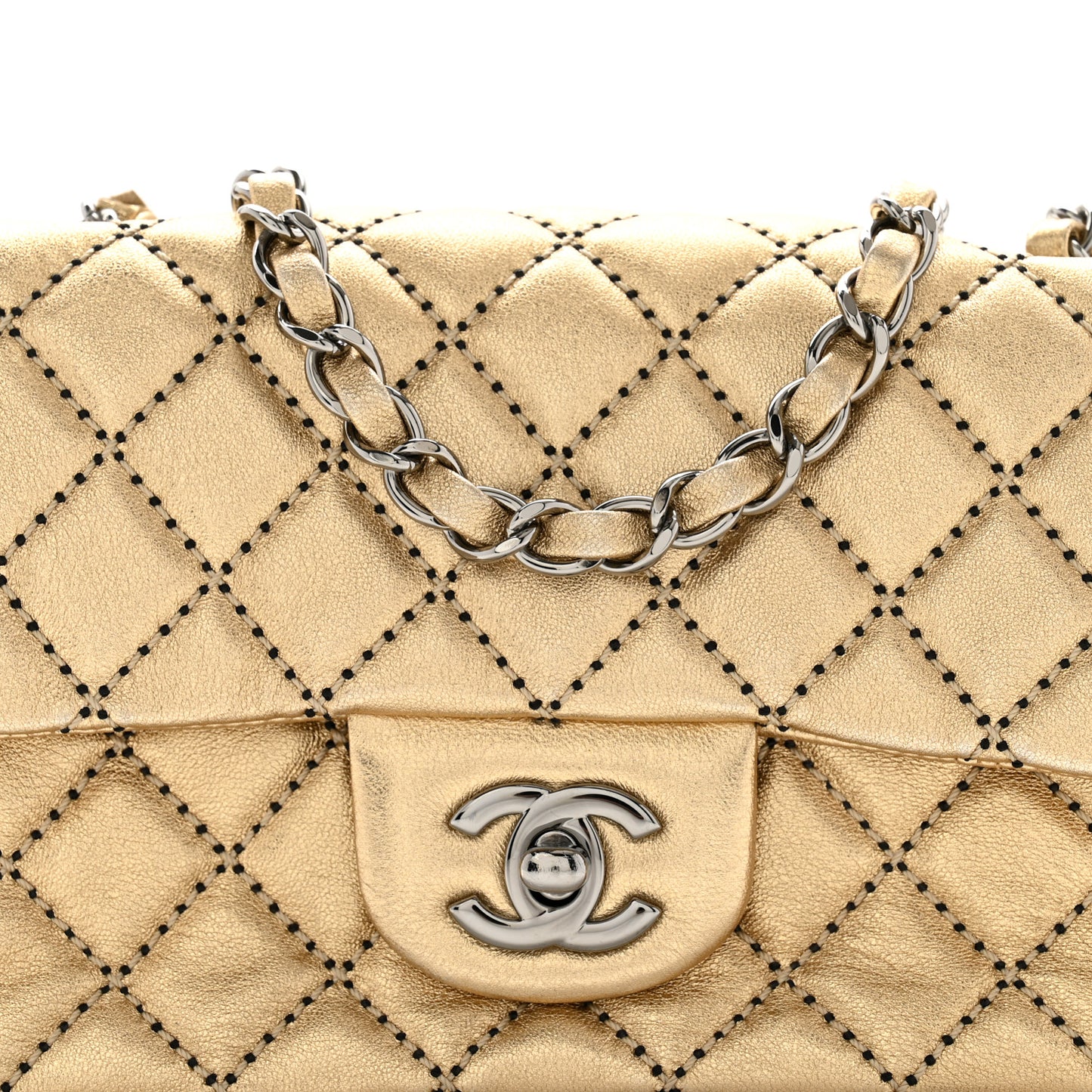 Metallic Lambskin Quilted Mini Rectangular Flap Gold