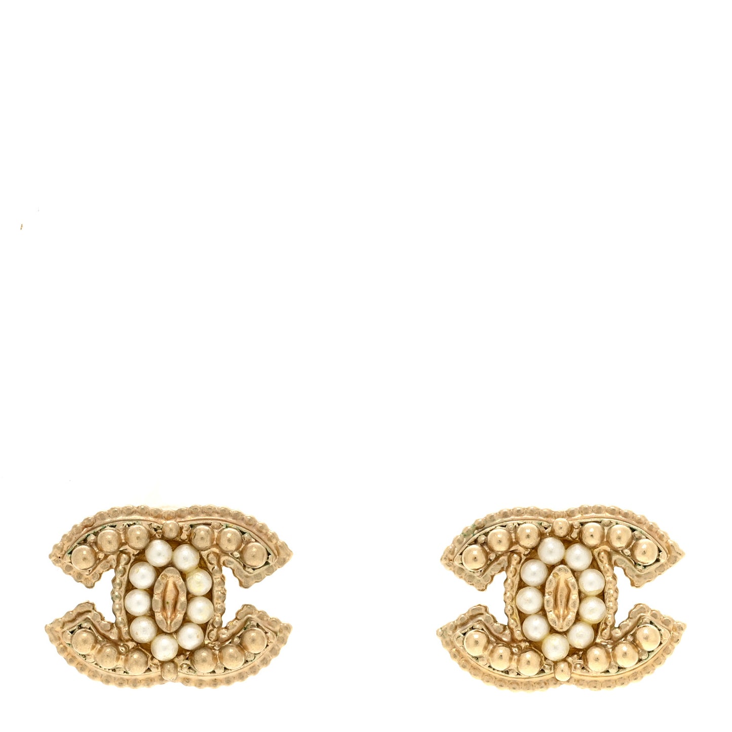 Metal Pearl CC Earrings Gold
