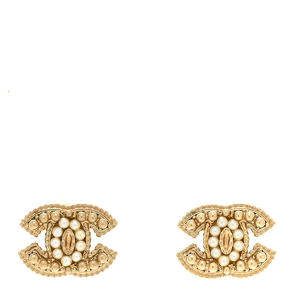 Chanel Metal Pearl CC Earrings Gold 1 of 4