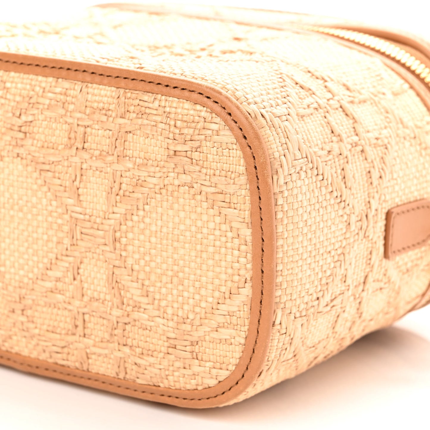 Raffia Cannage Small Vanity Case Beige