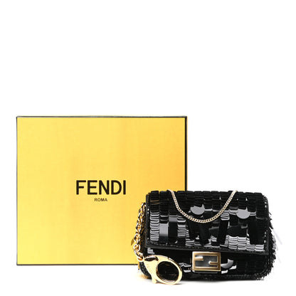 Fendi Sequin Paillettes Shiny Nappa Sex and the City Nano Baguette Belt Charm Black 9 of 9