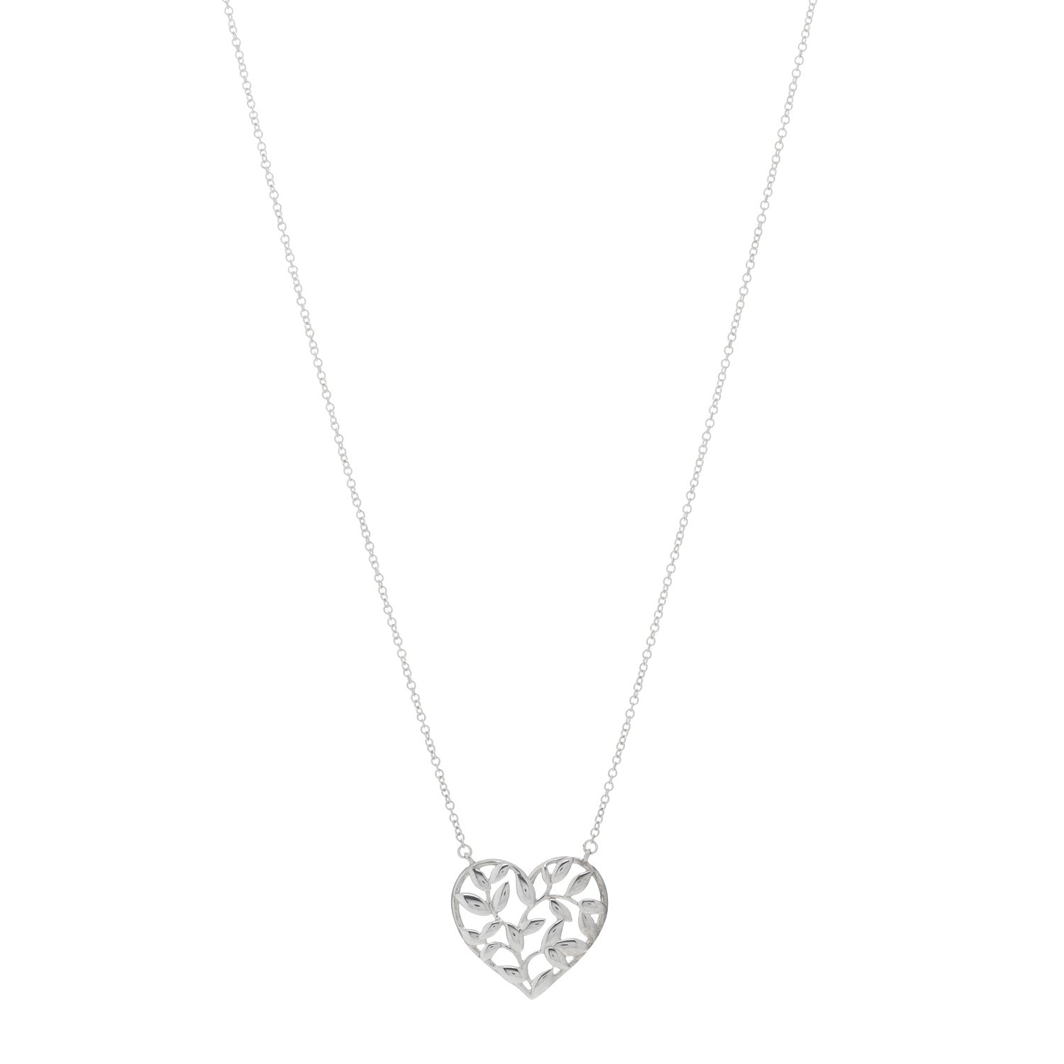 Tiffany Sterling Silver Paloma Picasso Olive Leaf Heart Pendant Necklace 1 of 4