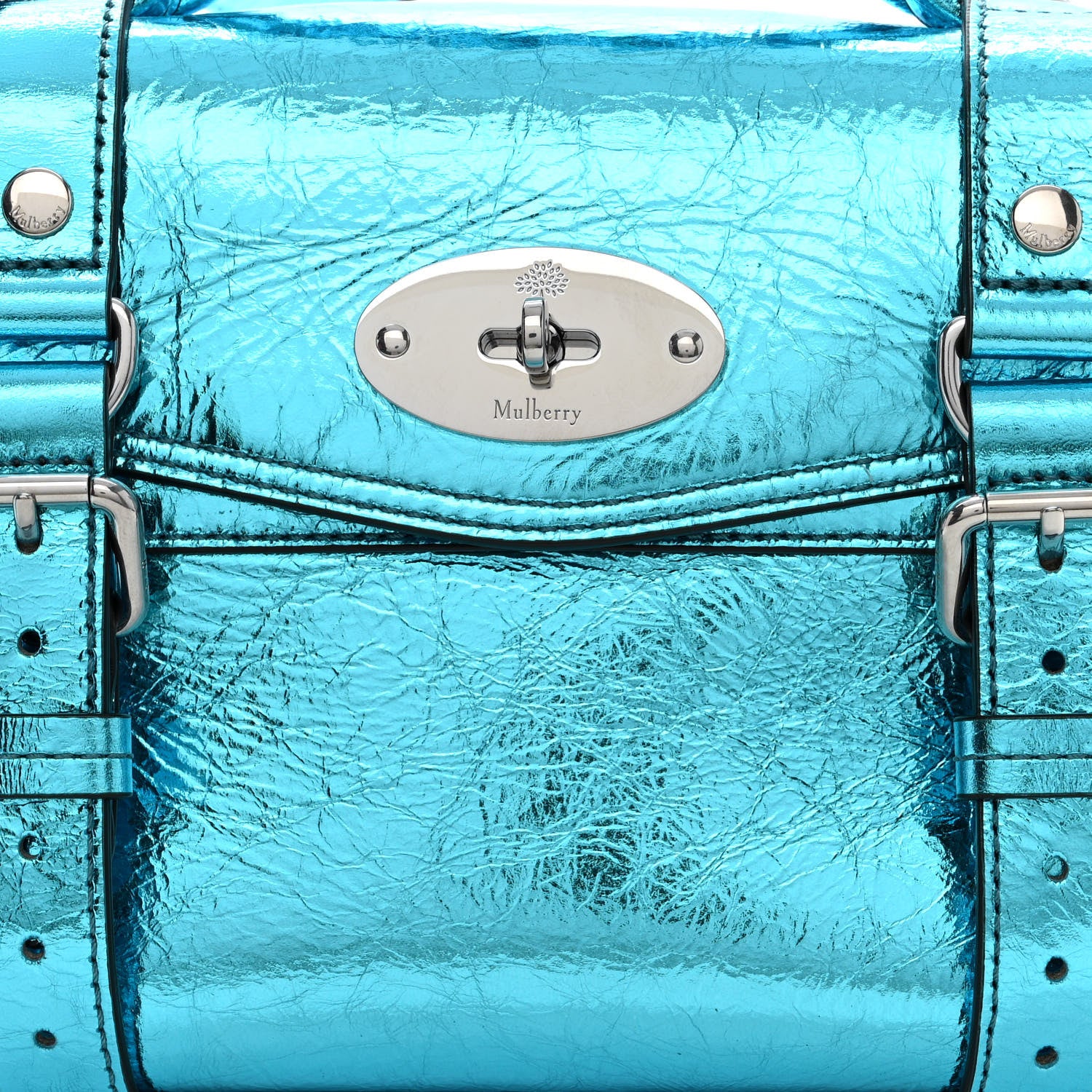 Mulberry Metallic Crinkled Calfskin Mini Alexa Portobello Blue
