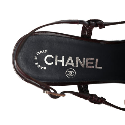 Chanel Patent Cap Toe Slingback Heels 37.5 Burgundy Navy 7 of 8