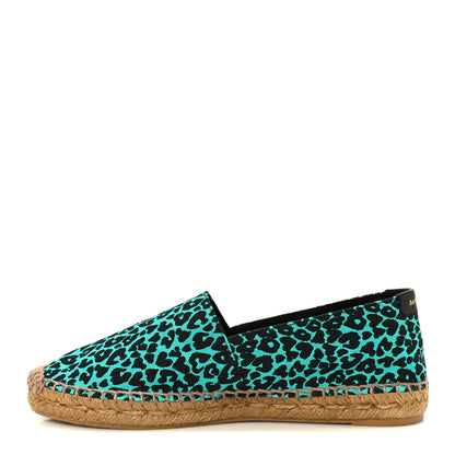 Saint Laurent Canvas Leopard Print Espadrilles 37 Aqua Black 1 of 10