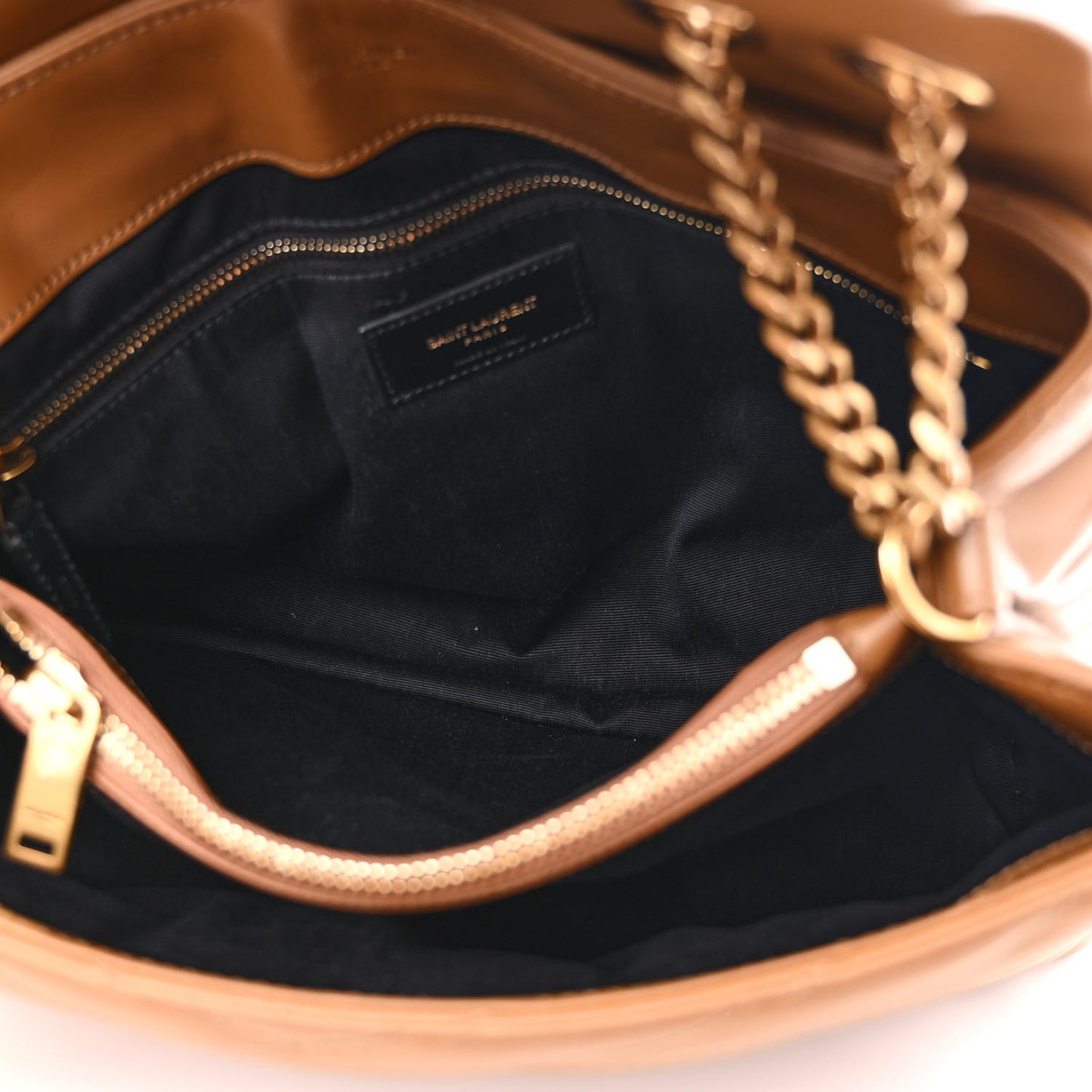 Calfskin Y Quilted Monogram Medium Loulou Chain Satchel Dark Natural