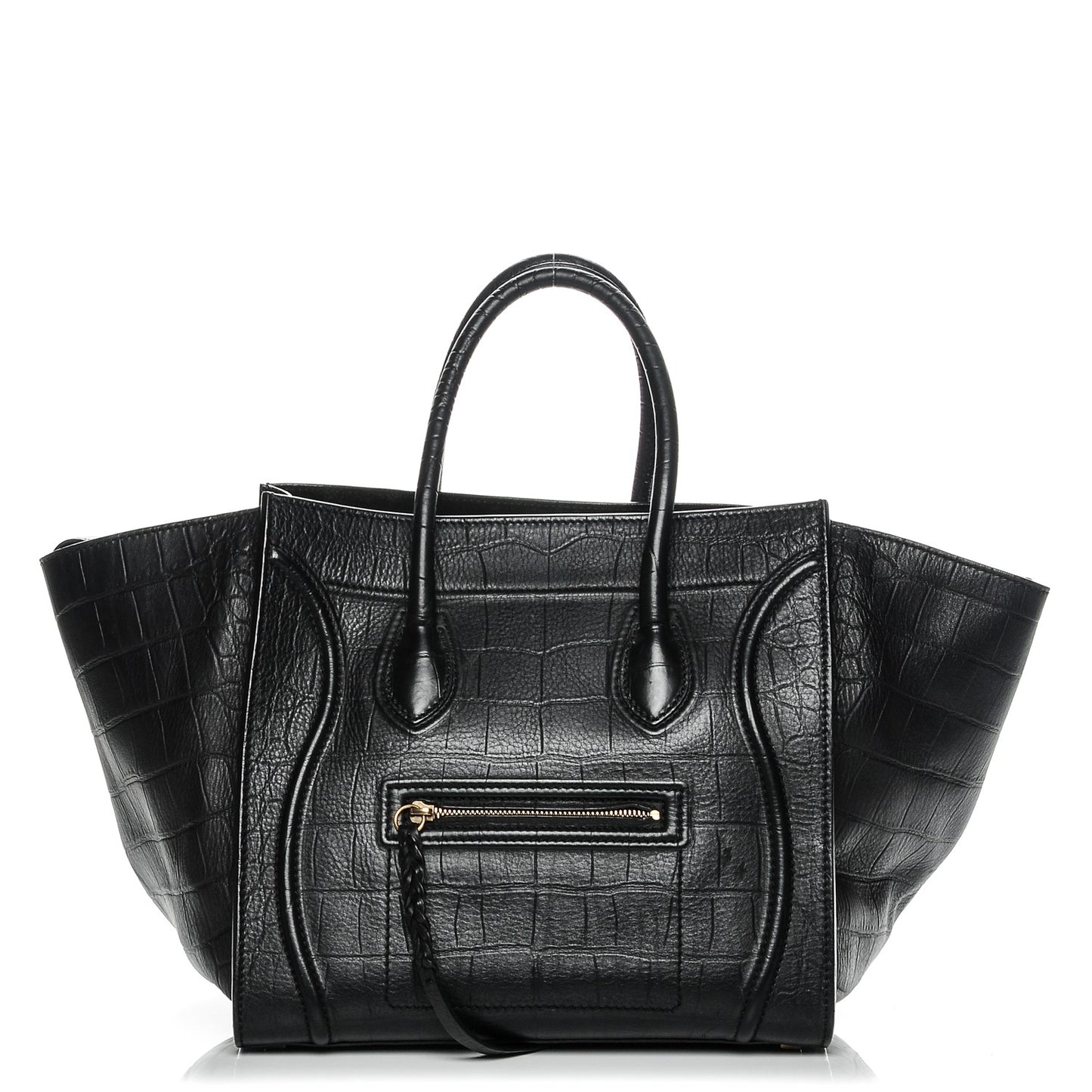 Crocodile Embossed Calfskin Medium Phantom Luggage Black