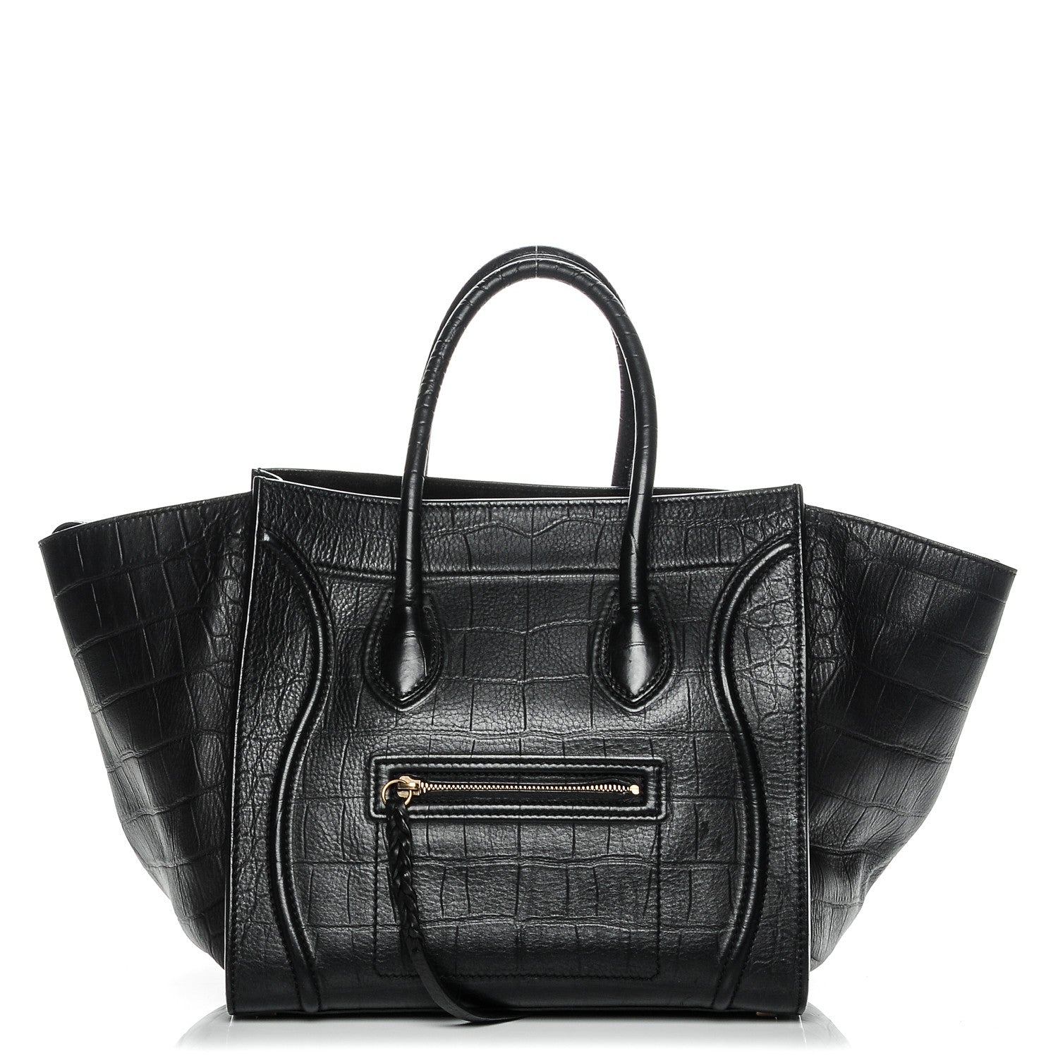 Celine Crocodile Embossed Calfskin Medium Phantom Luggage Black 1 of 10