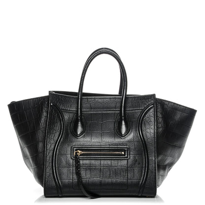 Celine Crocodile Embossed Calfskin Medium Phantom Luggage Black 1 of 10
