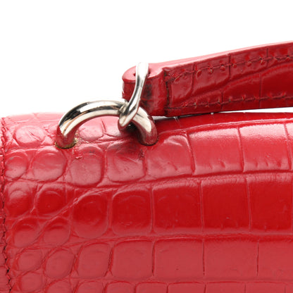 Saint Laurent Calfskin Crocodile Embossed Monogram Sunset Chain Wallet Rouge Eros 16 of 17