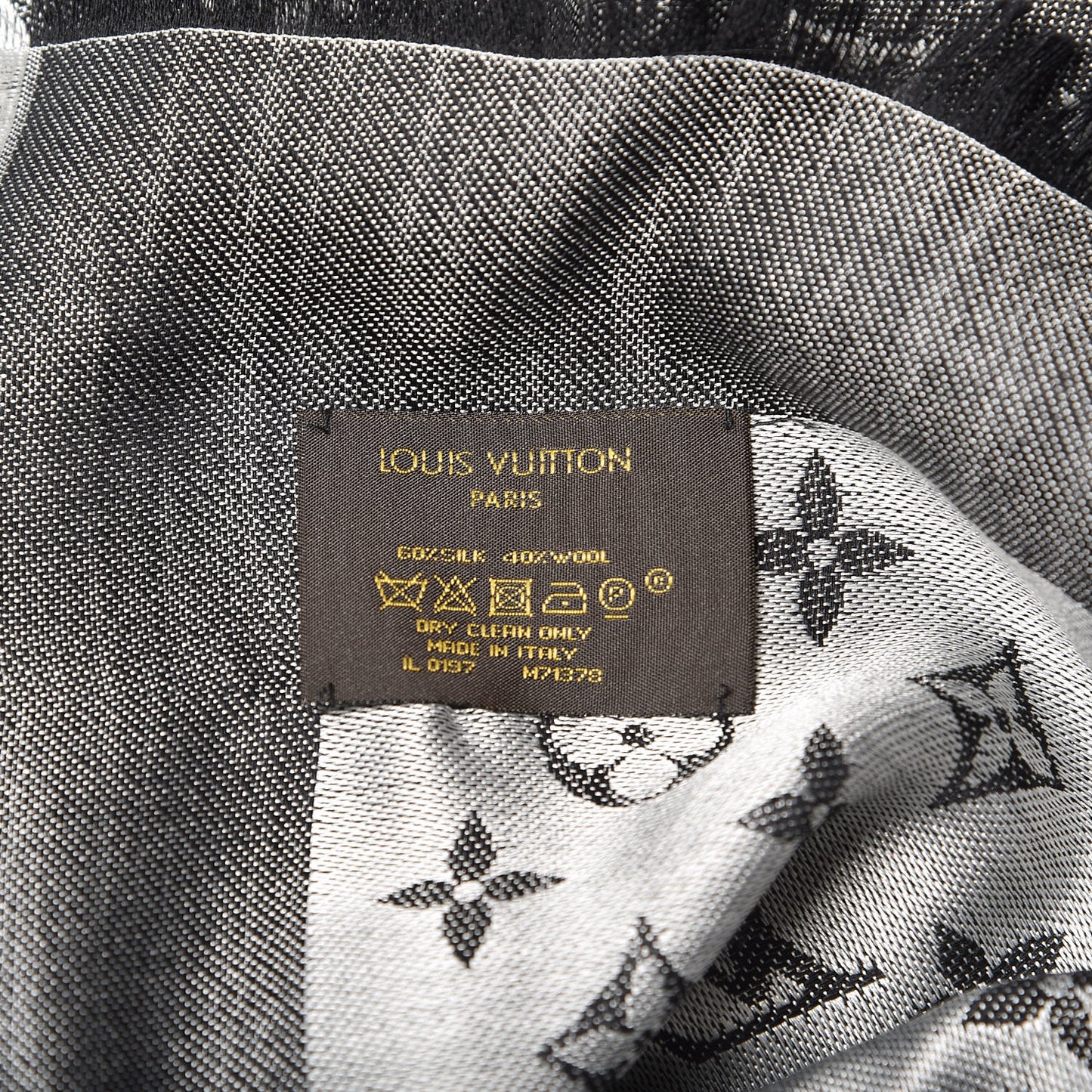 Wool Silk Monogram Denim Shawl Black