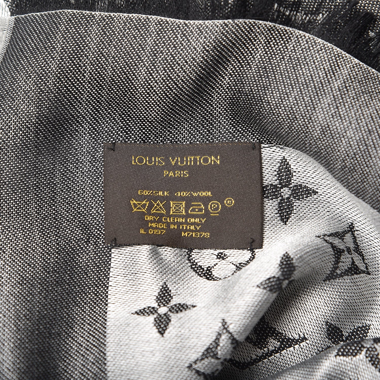 Louis Vuitton Wool Silk Monogram Denim Shawl Black 3 of 5