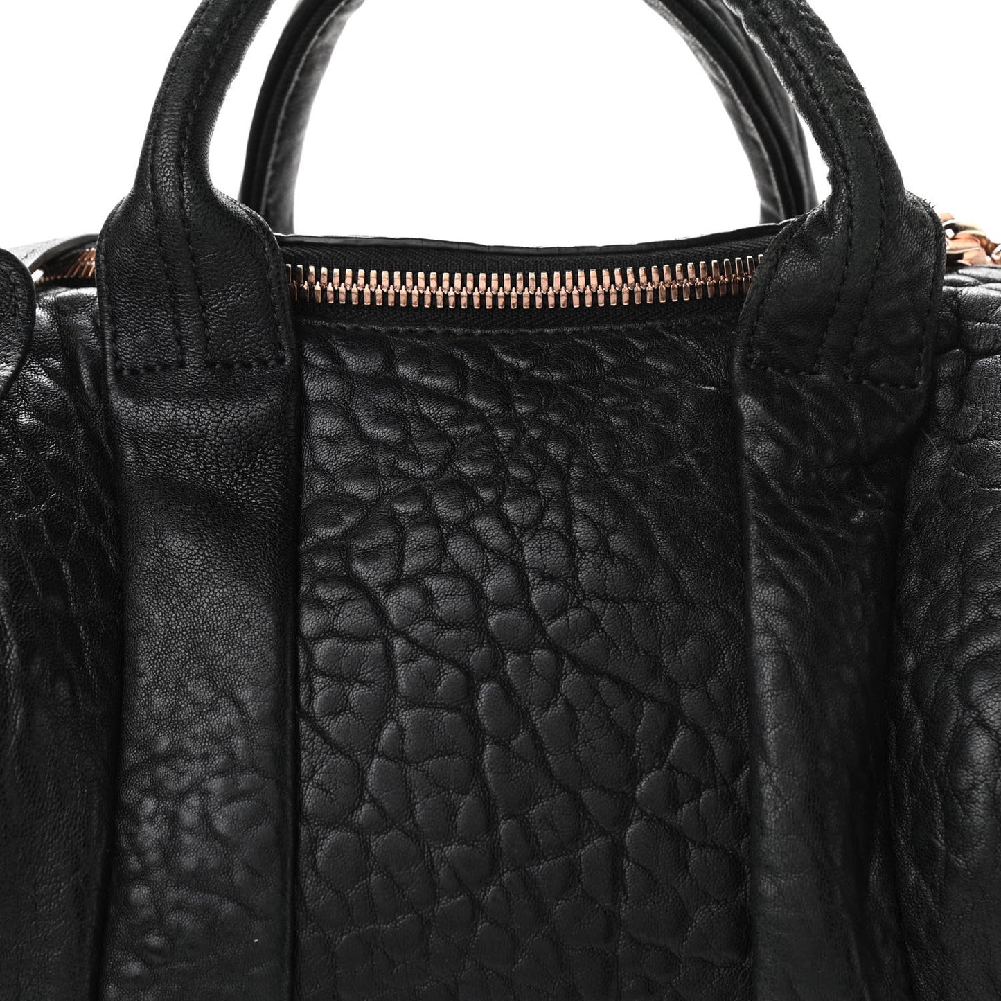 Pebbled Lambskin Mini Rockie Black Rose Gold Hardware