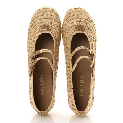 Prada Madras Woven Metal Triangle Logo Ballet Flats 40 Black 38.5 Natural 2 of 10