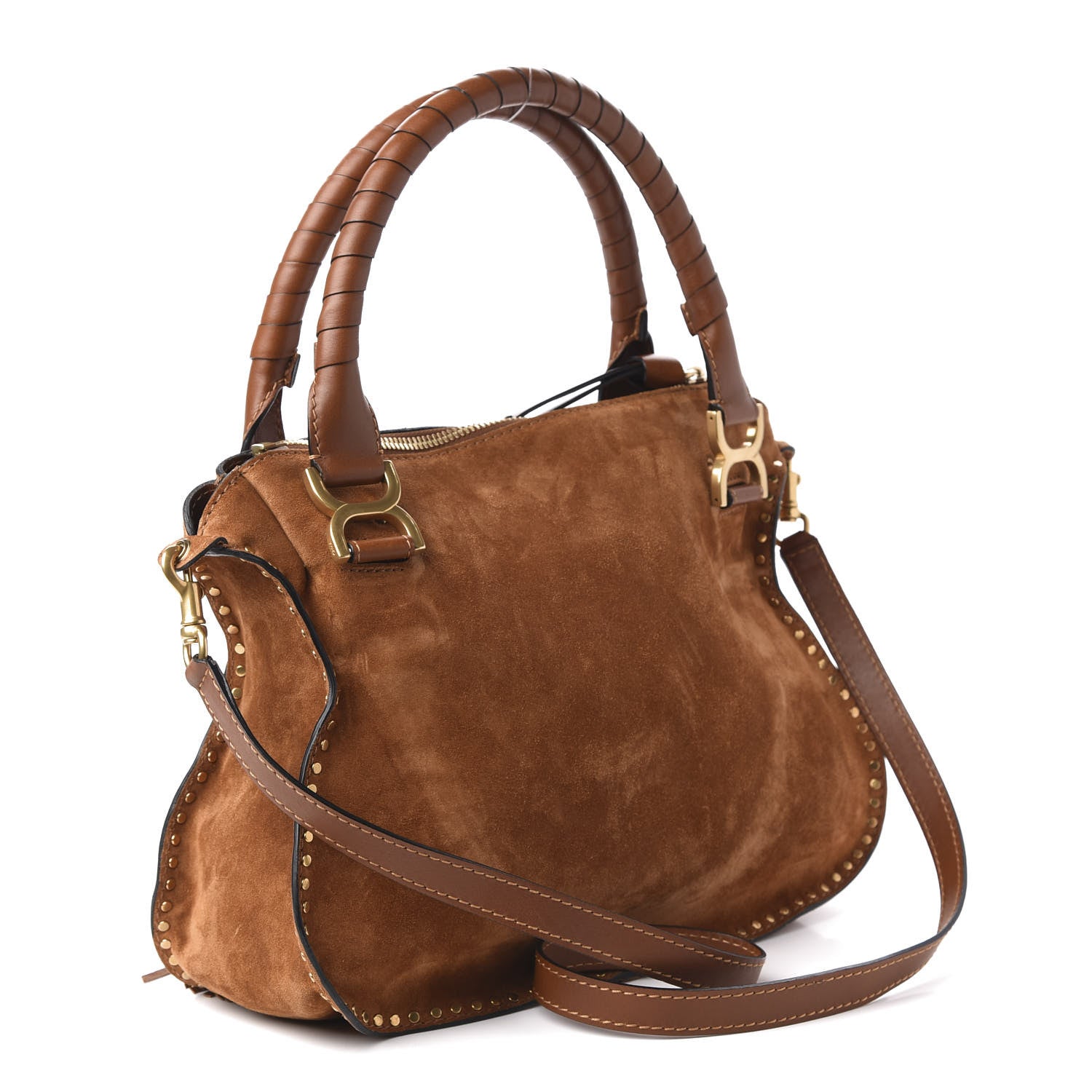 Chloe Suede Calfskin Braided Medium Marcie Satchel Caramel 3 of 9