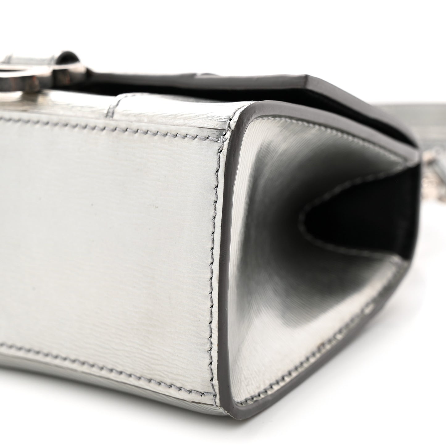 Metallic Textured Calfskin Hourglass Top Handle Bag XS Silver