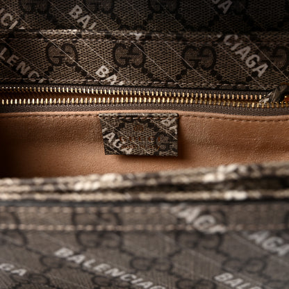 Gucci X BALENCIAGA GG Supreme Monogram Logo Print Horsebit 1955 Shoulder Bag Beige Ebony 6 of 10