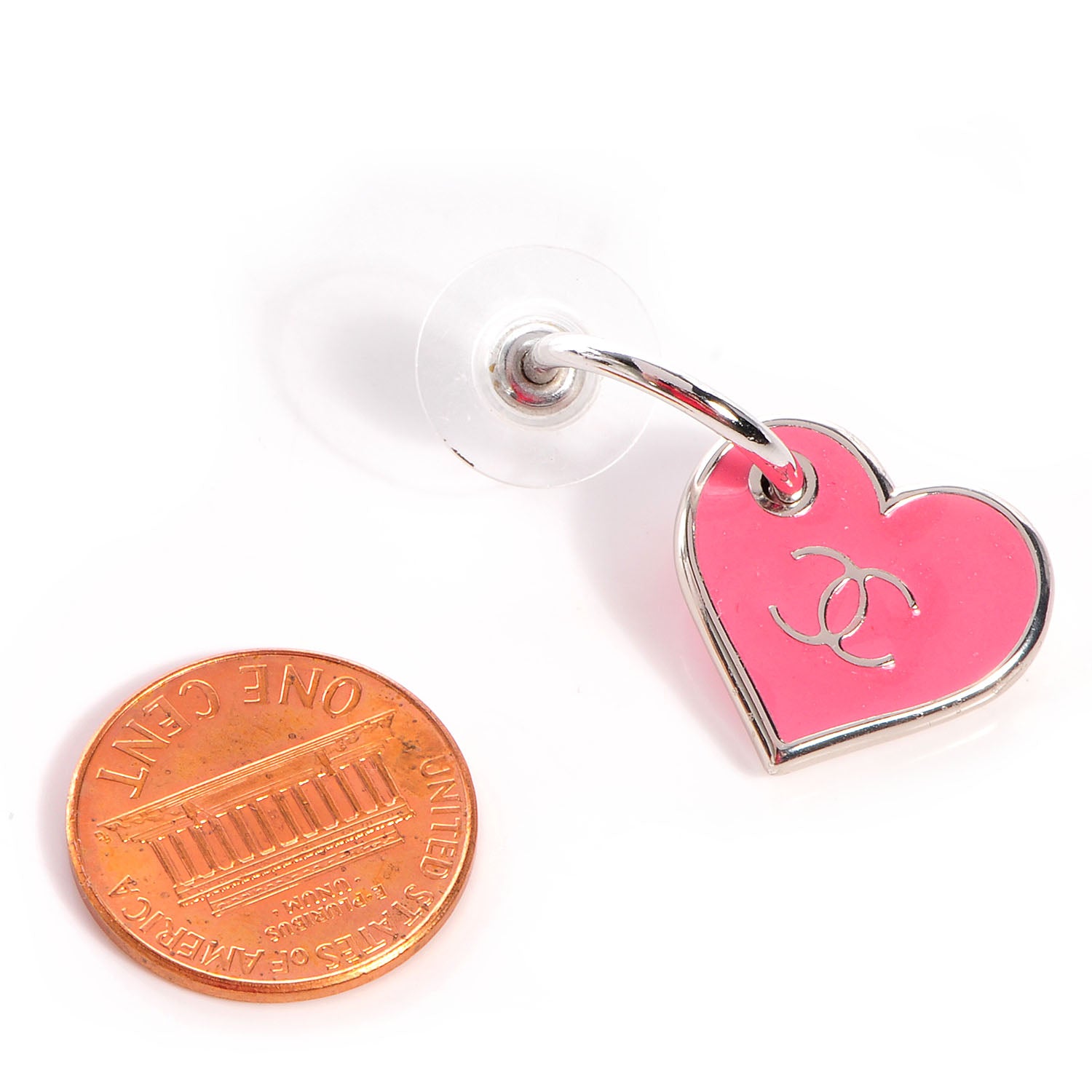 Chanel Enamel Valentine CC Heart Earrings Pink Silver 2 of 4