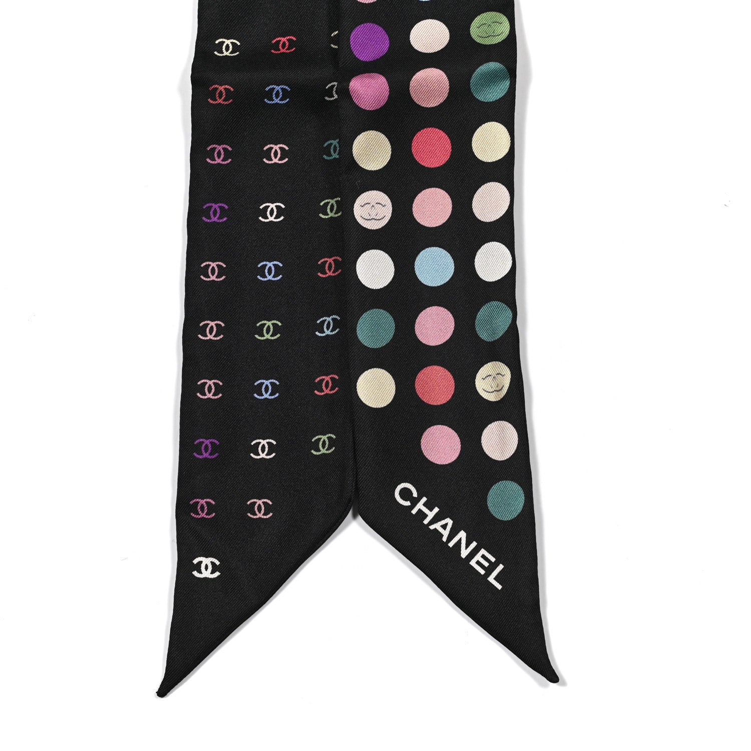 Chanel Silk Polka Dot CC Slim Bandeau Scarf Black Multicolor 3 of 3
