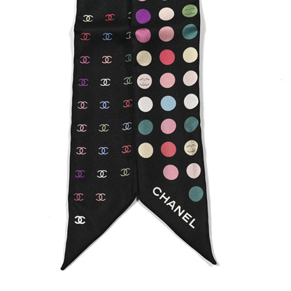 Chanel Silk Polka Dot CC Slim Bandeau Scarf Black Multicolor 3 of 3