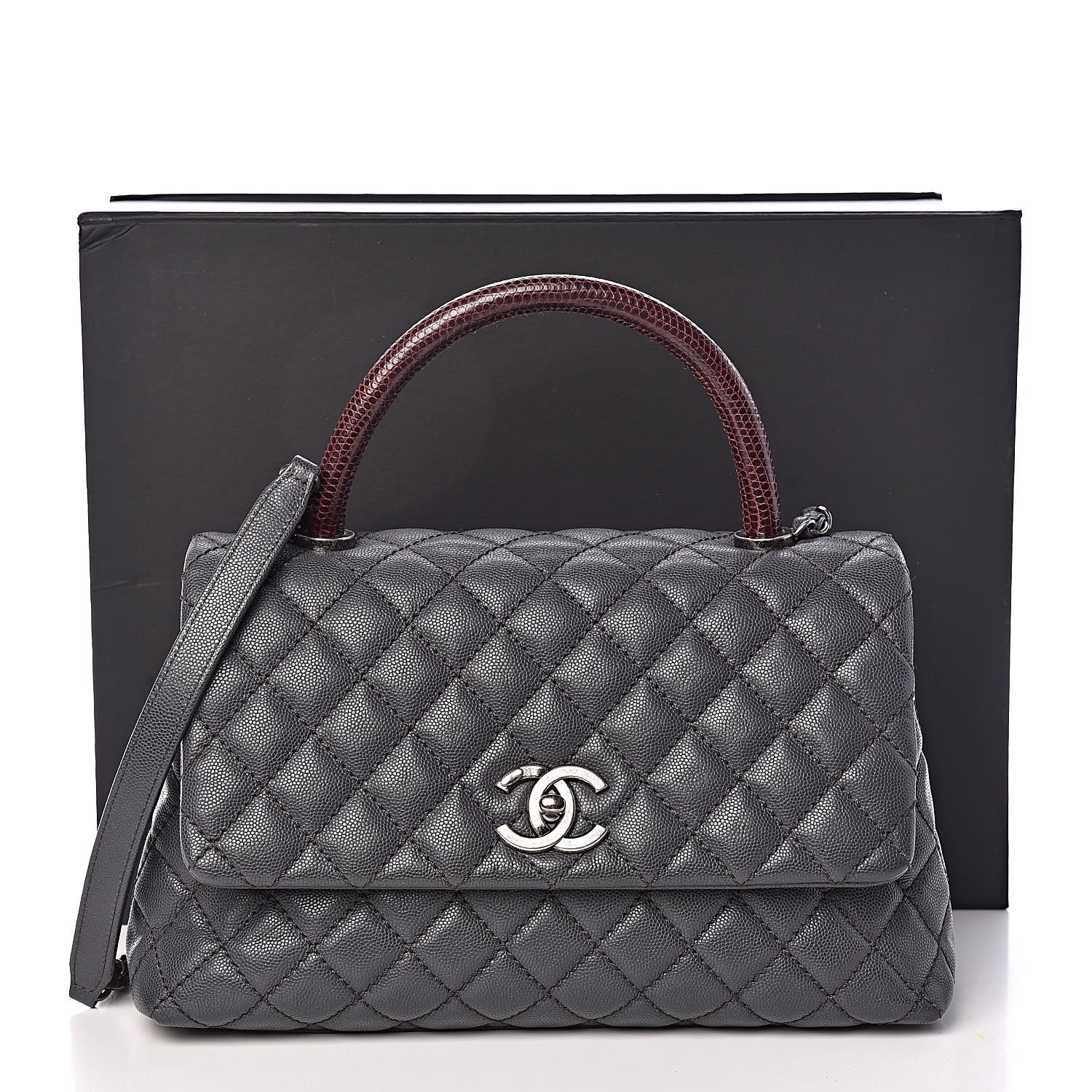 Chanel Caviar Lizard Quilted Small Coco Handle Flap Dark Grey 11 of 11