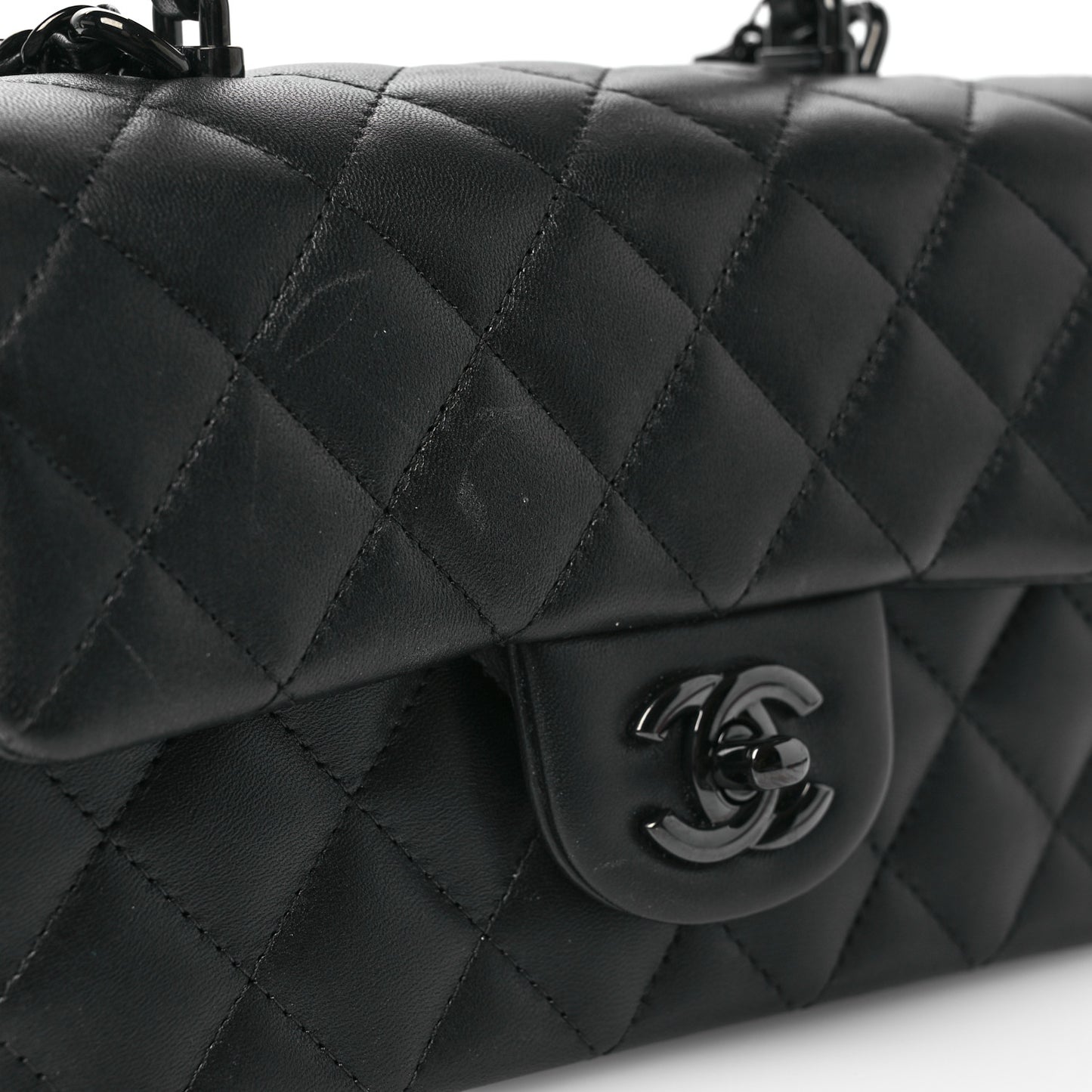 Lambskin Quilted Mini Top Handle Rectangular Flap So Black