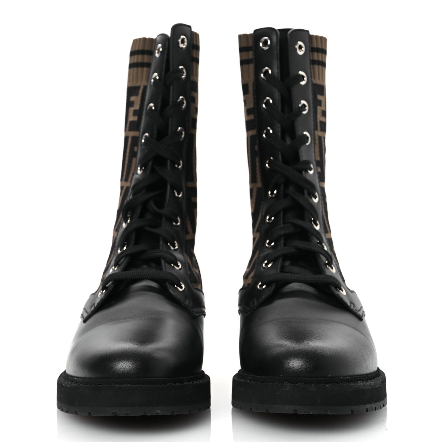 Calfskin Stretch Fabric FF Rockoko Biker Boots 40 Black Tobacco