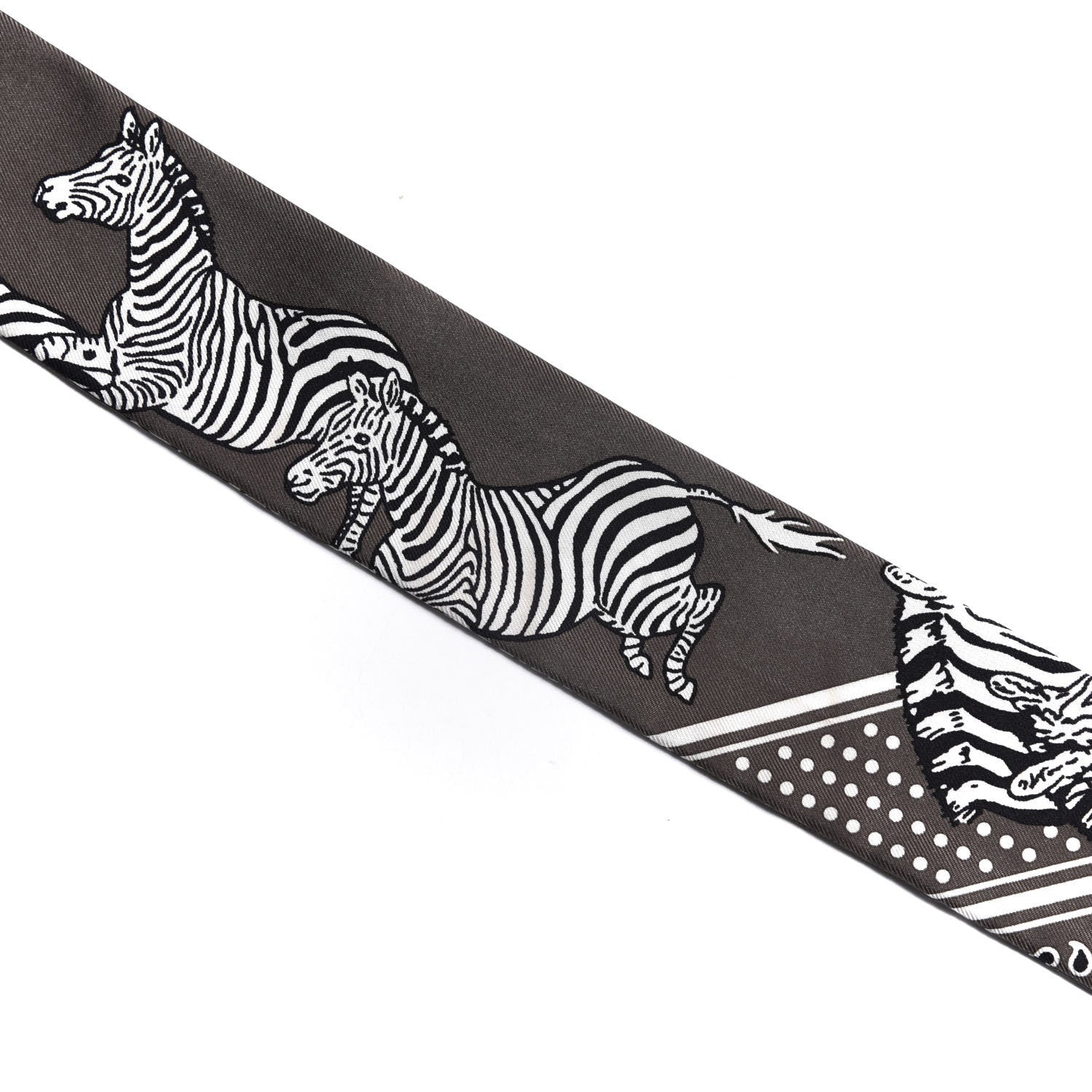 Hermes Silk Les Zebres Twilly Gris Taupe Black White 5 of 7