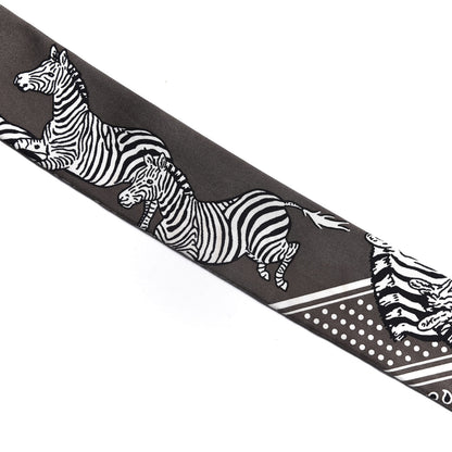 Hermes Silk Les Zebres Twilly Gris Taupe Black White 5 of 7